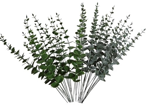 SHUOHONG 24 Piezas Eucalipto Seco Plantas Artificiales Decorativas, Eucalipto Flores Artificiales Decoracion, Plantas Artificiales, Flores Secas Decoracion, Eucalipto Preservado para Arreglos Florales