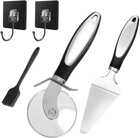 JJZGPP 1Pcs Roulette à Pizza,Pizza Cutter en Acier Inoxydable avec Poignée en Silicone,1 Inoxydable Pelle à Pizza+1 Brosse à Huile ﻿