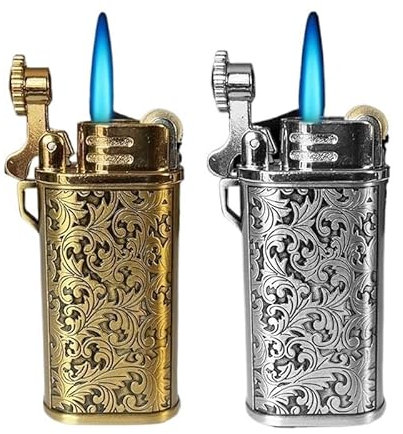 DGHNBMGNG Geprägtes Butan-Feuerzeug, nachfüllbares, winddichtes Butan-Jet-Flame-Feuerzeug, tragbares Feuerzeug, Fackelfeuerzeug, Kerze (Brennstoff Nicht im Lieferumfang enthalten)(Silver)