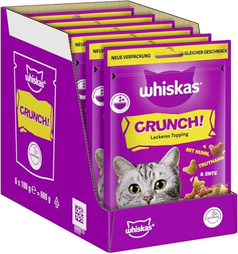 WHISKAS Crunch kattsnacks kyckling, kalkon och anka 6 x 100 g - läckra snacks med kyckling, kalkon och anka
