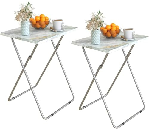 Huhote Litet vikbart bord 2-pack, fällbart mellanmålsbord, TV-brickbord, vikbart balkongbord, utomhuscampingbord, soffbord, sidobord, slutbord för litet utrymme vardagsrum (grå marmor, 2 st)