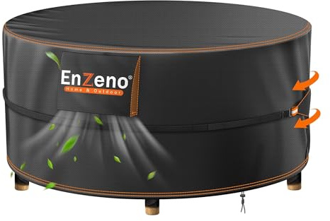 Enzeno Round Garden Table Cover Garden Furniture Cover with Vents 300x90cm | Outdoor Patio Covers 420D Oxford Fabric Large Patio Set Cover Heavy Duty Waterproof Ripstop with 4 Windproof Velcro Straps