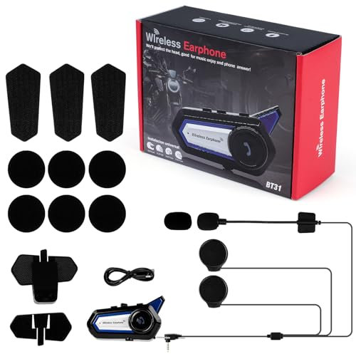 TKSE Auriculares Casco Moto BT31,Manos Libres Moto Casco,Impermeable Cancelación de Ruido,Auricular Inalámbrico Bluetooth con Manos Libres,Asistente de Llamadas para Motocicletas