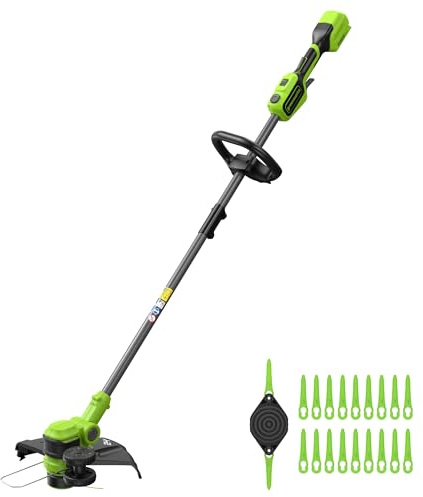 Greenworks 24V desbrozadora bateria, Anchura de Corte 33 cm, Cabezal Motor Giratorio e inclinable 90°, con Carrete de Cable y 20 Cuchillas de plástico, sin batería ni Cargador