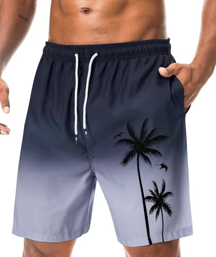Danfiki Badshorts herr badbyxor bräda strand snabbtorkande med nätfoder blixtlåsfickor, Grå, L