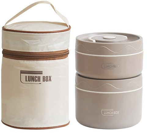 YIMINI Solierte Lunchbox, Thermobehälter für Essen mit Thermotasche, Edelstahl Warmhaltebehälter für Heiße/Kalte Speisen Suppe, Bento-Box-Behälter für Kinder Schule, Büro, Outdoor (Curry dunkel)