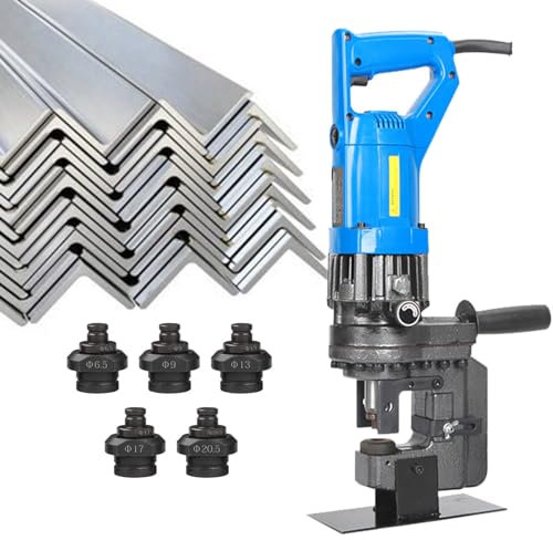 1300 W Elektrischer Hydraulischer Locher, Hydraulische Stanzmaschine Mit 5 Matrizen, Stanzgeschwindigkeit: 2–3 Sekunden,FüR Stahl, Eisen, Aluminium, Kupfer,anglesteel+footrest