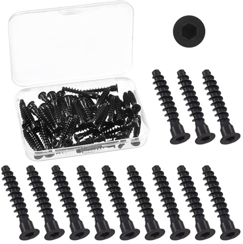 Swpeet 50Pcs M7 x 40mm Black Zinc Plated Carbon Steel Confirmat Screws Assortment Kit, Hex Socket Drive Countersunk Self-Tapping Furniture Connecting Screw for Assembly and Mounting