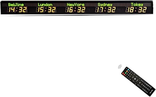 DMBBSAPBSH Orologio Mondiale Digitale a LED, 5 livelli di regolazione della luminosità e orologio mondiale con 5 città, bello e a risparmio energetico