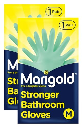 Marigold Stronger Bathroom Gloves Medium 2 Pair - Extra protection Strong Thick Latex Rubber Cleaning Gloves with Long Roll Top Cuffs and Slim Fitted Wrists, Double Layered Comfortable Cotton Lining