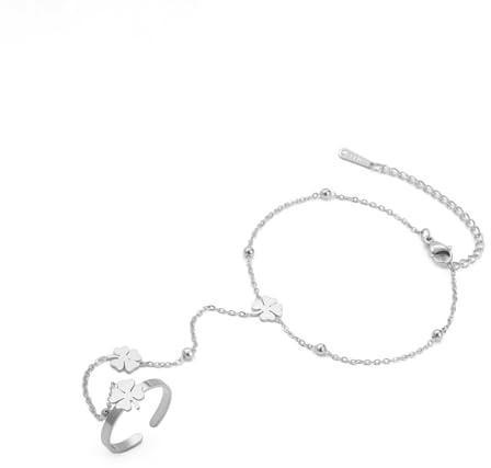 UNIFT Handkedja armband för kvinnor set rostfritt stål justerbart hjärta eller fyrklöver ring kedja armband trendigt läckert smyckesset gåvor, adjustable, Rostfritt stål, Ingen ädelsten