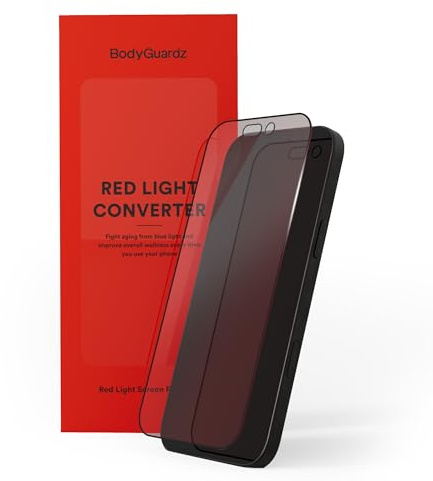BodyGuardz Red Light Converter Screen Protector – Passive Red Light Therapy for Face - Promotes Better Sleep, Healthier Skin, Reduced Eye Strain – 9H Tempered Glass, Easy Install (iPhone 17 Pro / 16 Pro)