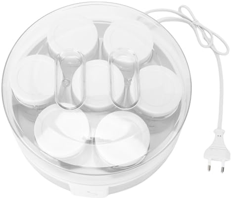 Riuulity Yogurtera Eléctrica, Máquina de Yogur Griego Multifuncional de Vidrio ABS con 7 Tazas, Yogurtera Casera con Mermeladas, Pudines