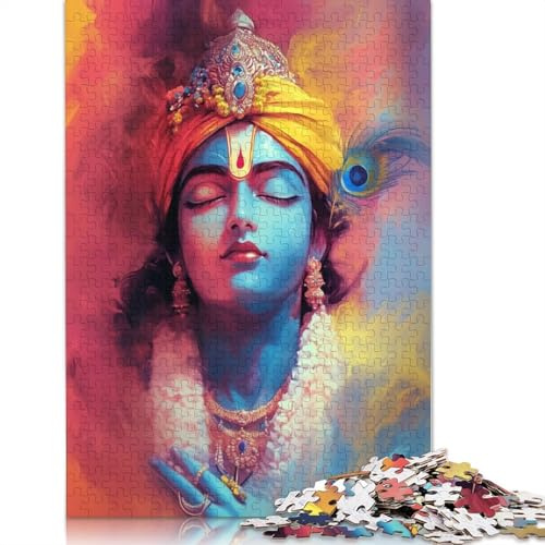 Affiche « Krishna Peaceful Art », Image, Impression sur métal, Peinture de Tollaru. Puzzle de 500 pièces en Bois pour Adultes et familles pour Les Enfants. 500 pièces (52 x 38 cm).