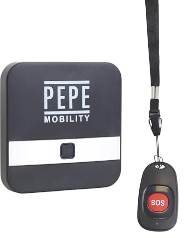 PEPE Mobility Botón de Emergencia SOS para Personas Mayores, Avisador Inalámbrico con Receptor Enchufable, 52 Melodías y 4 Niveles de Volumen hasta 95 dB, Botón Tipo Colgante