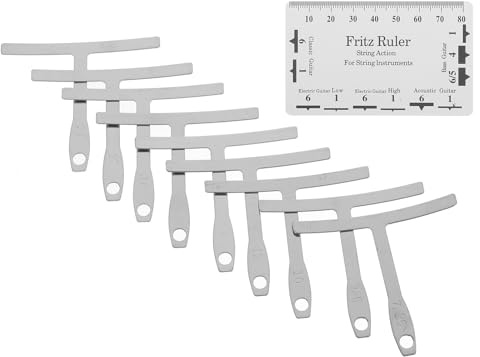 HIAKDOFT Righello per Misurazione Raggio Chitarra e Altezza Corde in Acciaio Inossidabile Bianco Incisioni Doppia Faccia senza Bave, Kit Accessori per Strumenti a Corda