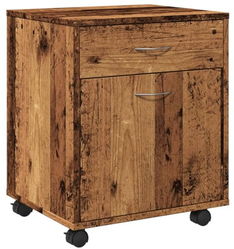 Wynira Rullcontainer gammalt träutseende trämaterial 45 x 38 x 54 cm mobilt skrivbordsskåp med förvaringsutrymme och 4 rullar, 2 låsbara, mångsidiga kontorsskåp för ordning och flexibilitet