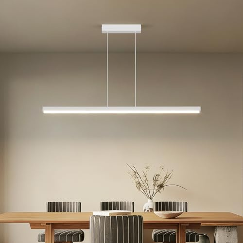 Coinmit 100CM LED Dimmbar Hängelampe, mit Fernbedienung, 36W, Weiß | 3000K/4000K/6000K , Einstellbare Pendelleuchte, Modern Esstisch Hängeleuchte, für Esszimmer, Küche, Büro, Wohnzimmer