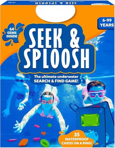 Pool Spielzeug für Kinder, Unterwasser Suchspiel mit 64 Edelsteinen & 35 Wasserdichten Karten, Tauchringe für Kinder, Tauchspielzeug Poolspielzeug Set mit Netzbeutel, Sommer Wasserspiele