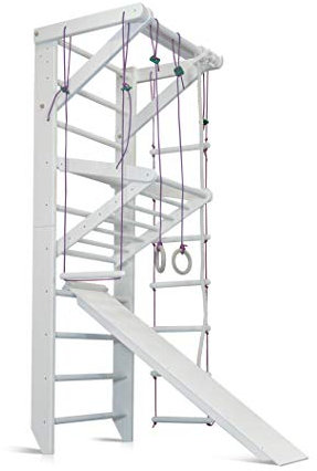 Turnwand Gym Klettergerüst Sport-3-220-Weiß Holz Sportgerät Kletterwand Sprossenwand mit Stange Fitness - Zertifikat!