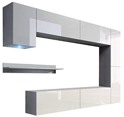 Furnitech Wohnwand Wohnzimmer | Hängend Wohnwand Modern | Wohnzimmer Schrankwand mit Regale und TV Schrank | Wohnzimmer Möbel ohne LED (Future C6/HG/W2 1A)