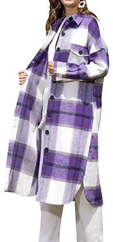 EFOFEI Mujer Abrigo Bolsillo Abajo Camisa Otoño Chaqueta Lila Púrpura L