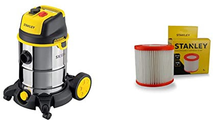 Stanley SXVC30XTDE Aspirateur Solides et Liquides (1600 W, 30 l) & Filtre Cartouche à Haute Efficacité pour Aspirateurs Solides et Liquides
