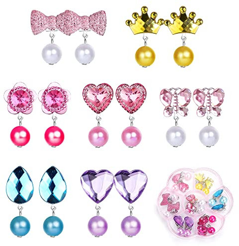 CASSIECA Clip On Ohrringe für Kinder - Keine Durchbohrten Prinzessin Ohrringe mit Blume und Herz Design - Mädchen Geschenk und Verkleiden Schmuck