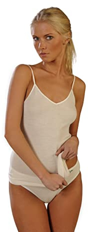 Clessidra Top Donna Spalla Stretta in Lana Merino Seta Made in Italy, Maglia Intima, Canotta, Canottiera, Lana Seta, Top Donna Lana E-8011 (2, Avorio)