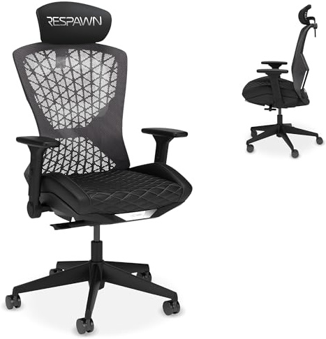 RESPAWN SPIRE Ergonomic Office Chair with Lumbar Support, Headrest, Adjustable Arms and Cooling Gel Seat Cushion, Comfy Breathable Mesh Seat for Home Office, High Back Reclining Gaming Chair - Black