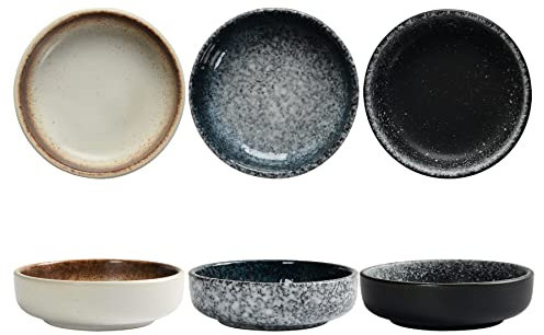 Ceramic Soy Sauce Dish set, Dipping Bowls Set of 6, Chip and Dip Bowls, Japanese Style 3 oz Round Small Dish for Dipping Sushi Tomato Soy Sauce Dish Condiment Finger Dishes