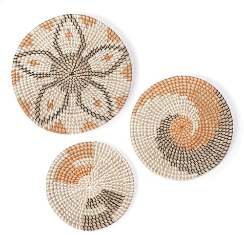 Magilot - Wand Deko - 3er Set Handwerkliche Körbe für Wanddekoration - Wanddeko Wohnzimmer Schlafzimmer Küche Flur Balkon Garten Outdoor - Deko Boho Holz Rattan 3d Modern - Wall Decoration