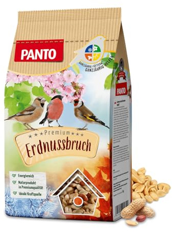 PANTO Erdnussbruch Vogelfutter 5 x 1 kg – energiereiches Vogelfutter aus Erdnusskernen, Wildvogelfutter aus halben & ganzen Erdnüssen für Futterplätze & Vogelhäuschen