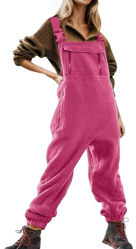 Générique 2024 - Latzhose für Damen, Lätzchen und verstellbare Träger mit Skihose, warm, Winter, Maler-Overall, Hot Pink, 48