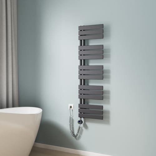 EMKE Badheizkörper Handtuchhalter Elektrisch 1320x400 mm, Handtuchheizkörper Elektrisch mit Thermostat Elektrischer Handtuchwärmer Handtuchtrockner Handtuchheizung mit Heizstab Anthrazit 600W