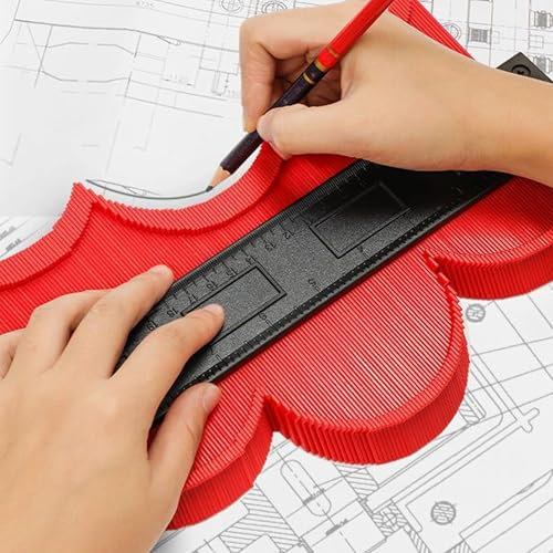 CXAFQ Wider Profile Gauge, Profile Ruler, Profiling Gauge, Woodworking Gauge, Profile Taker, Curvature Measuring Ruler, Locking Gauge, for Precise Measurement of Irregular Shapes in Laminate (Red)