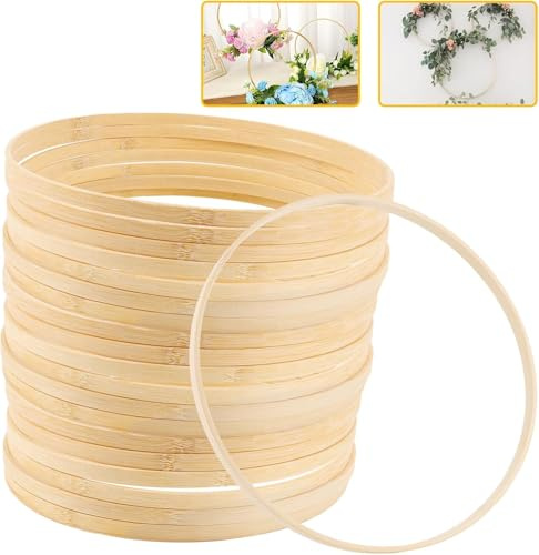 SHUESS 20 Stück Holzringe zum Basteln 20cm, Traumfänger Ringe Bambus 20cm, Holzreifen zum Basteln, Holz Loop, Bambusholzringe 20 cm für Makramee, Blumenkranz, Hochzeitsdeko, Wandbehang DIY