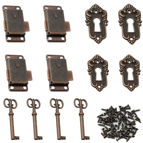 yufana Lot de 4 serrures de tiroir vintage, vintage montage de serrure, serrure de placard antique, meubles, convient pour armoires, boîtes à bijoux, cosmétiques, meubles, portes, tiroirs.
