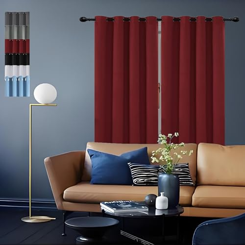 GOUSUN 100% Blackout Curtains 170 x 100 cm Super Soft Pencil Pleat Curtain Door Curtain Thermal Insulated Crushed Velvet Curtains for Bedroom,1 Panels, Red