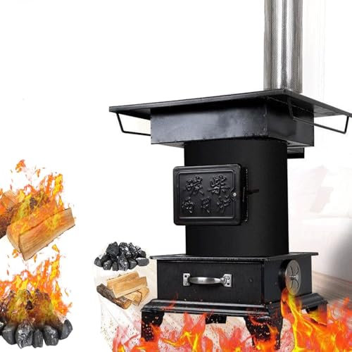 Stufa a legna a carbone in ghisa, senza fumo, stufa a combustibile multicombustibile per cucinare e riscaldare interni/esterni, essenziale per il campeggio