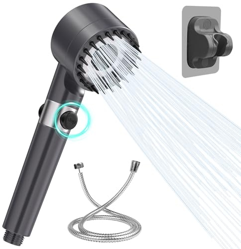Gratuipolmep Alcachofa de Ducha, Antical Alcachofa Ducha con 1.47m Manguera Soporte para Alcachofa, 3 Modos, Función de Parada, Ahorro de Agua y Alta Presión, Filtro Antical, para Agua Dura