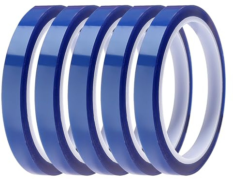 Lyeteung 5 Rollos 10mmx33m Cinta Resistente al Calor, Cinta Térmica para Sublimación, Cintas Térmicas, para Impresión Electrónica, Manualidades, Azul