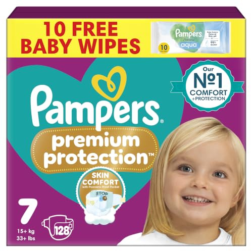 Pampers Premium Protection Nappies, Size 7, 128 Count