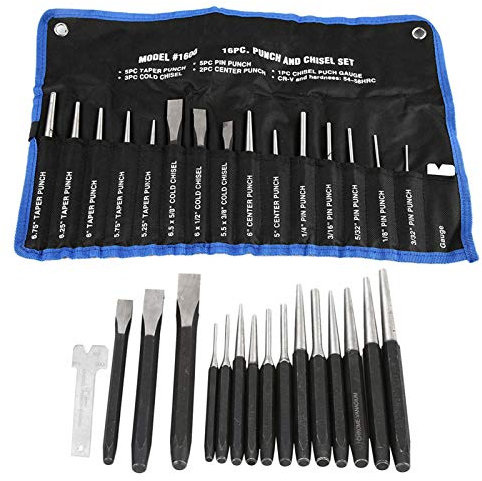 Ensemble de Poinçons, 16 Pièces, Poinçons et Burins Mécaniques, Goupille Conique Centrale, Jeu de Burins à Jauge Froide, Poinçon Central avec Pochette de Rangement pour le