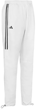 adidas Tracksuit Pants - Medium, White w/Black Stripe - Pure Polyester, Two Side Zip Pockets, Unisex Sports Pants for Adults & Kids, Suitable for Training and Warm Ups