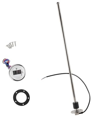 A ABSOPRO Sensor de Nivel de Combustible con Medidor de Combustible para Coche Barco Marino Camión Caravanas Metal Tono Plateado Blanco, 0-190 ohm 610mm Reemplazo artículo