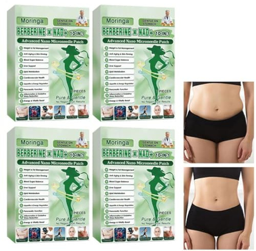 4 Packs Moringa 10-in-1 Nano Microneedle Patch, Moringa and Berberine Patch, Weight Loss Belly Slimming Patches for Women Men Home Daily Use