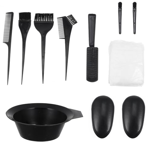 11pcs Professional Hair Dyeing Kit with Pp Bowls and Comb | Black Salon Supplies, Ear Covers and Ear Caps Included, Lightweight Long Lasting Set for Home Use