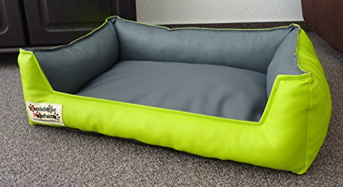 Hundebettenmanufaktur Hundebett Hundesofa Schlafplatz Kunstleder Acceso Farbe und Größe wählbar von XS bis XXL (70 cm X 55 cm, Limone grau)