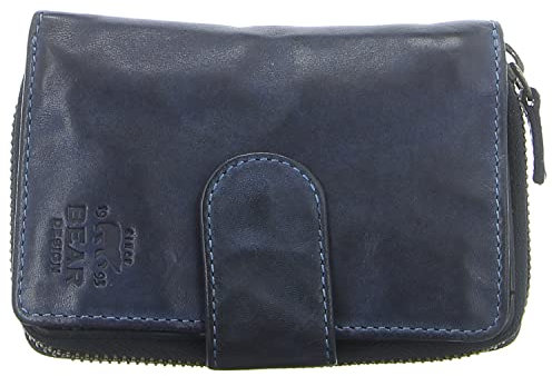 Bear Design Damen Geldbörse Leder Portemonnaie Geldbeutel 10 Kartenfächer blau
